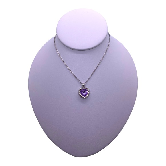 Imitation Silver PURPLE AMETHYST Gemstone Heart Necklace Jewelry Gift Box - Picture 4 of 5